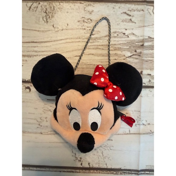Disney Handbags - Disney Minnie Mouse Plush Coin Purse Crossbody Bag Red Polka Dot Bow Black Pink